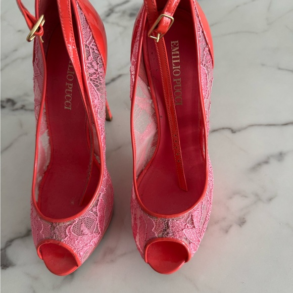 Elegant blue and Pink Lace Stiletto Heels - Picture 2 of 4